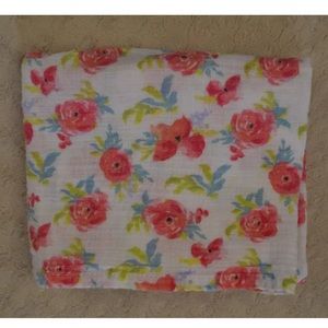 Modern Baby Floral Print Swaddle Blanket Muslin Cotton Flower Pink Blue White